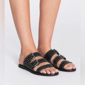 Sol Sana Foster Slide Studded Black Leather Sandal - 39